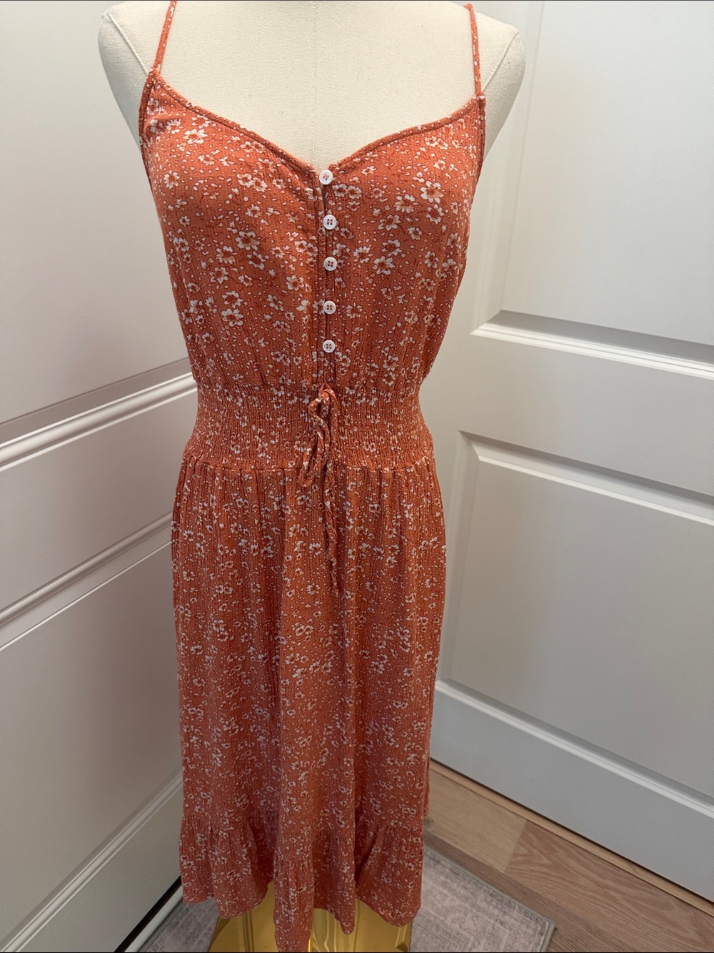 Lulu's Rust Floral Button-Front Midi Dress